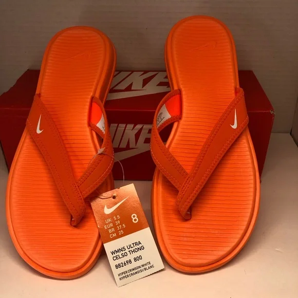 Nike Women's Ultra Celso Thong Sandals Hyper Crimson (Orange) Size 8 - Picture 1 of 4